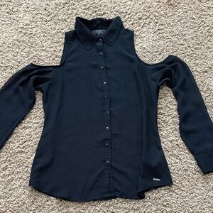 Guess Black Cold Shoulder Button Down Shirt